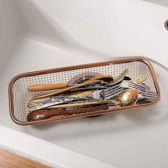 2Pack Stainless Steel Tumbler Cup Lid Organizer Inside Cabinet, Mason Jar Lid H, Rectangular Basket for Storage of Silverware, Chopsticks, straws and Utensils, Rosegold - Image 8