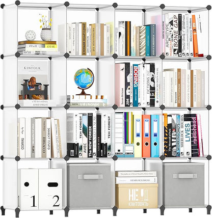 HOMIDEC Closet Organizers and Storage, 16 Cube Storage Organizer, Closet Organizer Bookshelf Cubes Shelves for Clothes, Bedroom, Kids Room, Bathroom, Wardrobe, Garment Racks, Transparent - Image 8