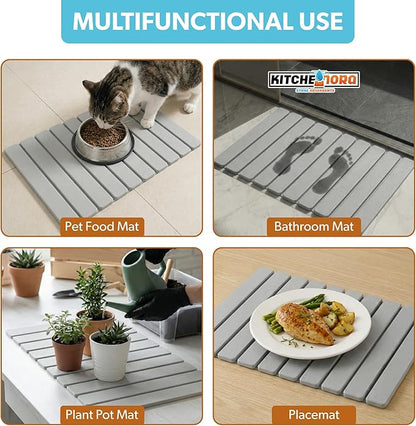 Stone Drying Mat for Kitchen Counter - Super Absorbent, 30sec Fast-Drying Diatomite Dish Mat, Collapsible for Kitchen.