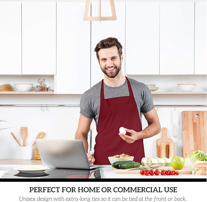 GREEN LIFESTYLE 12 Pack Professional Chef Apron – Grilling Aprons for Men, Waterproof Cooking Apron for BBQ, Work or Restaurant Use, Kitchen Aprons for Women – Burgundy, No Pockets - Image 5