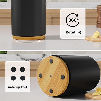 Black Utensil Holder Wood Kitchen Utensil Holder for Countertop, 360°Rotating Cooking Utensil Crock for Counter, 7.2" Large Utensil Organizer for Spatula Kitchen Decor - Image 6