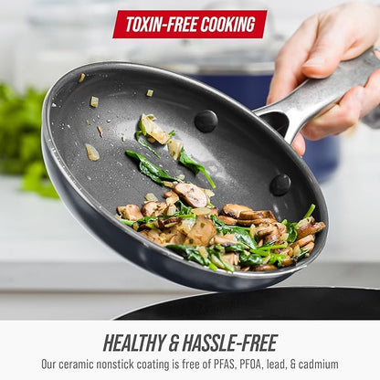 Blue Diamond 8" Nonstick Frying Pan Skillet, Ceramic Diamond Infused PFAS-Free, Dishwasher & Oven Safe, Stay Cool Handle, Durable Non Toxic Metal Utensil Safe, Egg & Omelet Pan, Gray - Image 5
