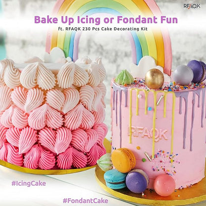 RFAQK 230PCs Cake Decorating Supplies Kit, Cake Decorating Set with Cake Turntable, Piping Bags and Tips, Modeling Tools, Cookie Plunger Cutters, Icing Smoother & Other Accessories for Cake Decoration - Image 3