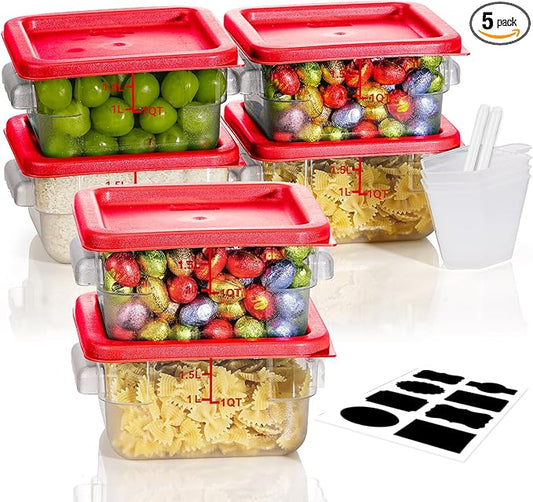 2QT NSF Food Storage Containers: 6 PCS [Food Grade][Hot&Cold Resistant] Commercial Clear Square Food Storage Containers with Scales Handles for Home Restaurant Kitchen Proof Dough(BPA FREE N1) by SVKLHY