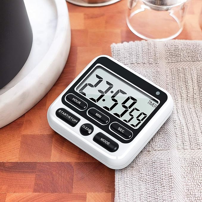 KTKUDY Digital Kitchen Timer with Mute/Loud Alarm Switch ON/Off Switch, 12-Hour Clock & Alarm, Memory Function Count Up & Count Down for Kids Teachers Cooking, Large LCD Display, Strong Magnet (Black) - Image 8
