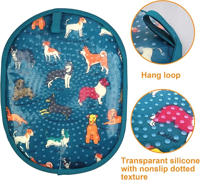 Pot Holders Set of 2 with Transparent Clear Silicone Shell and Nice Dog Flower Cotton Lining, Heat Resistant to 500 F Kitchen Oven Gloves Pot Holder for Cooking (Blue Dog, Potholders) - Image 3