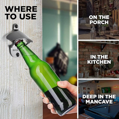 Outdoor Bottle Opener Wall Mounted - Style Magnetic Beer Bottle Opener that Catches Caps - Easy to Install and Incredibly Convenient (2, Gunmetal Black) - Image 5