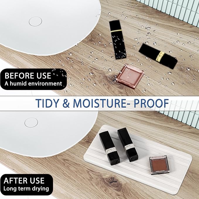 2PCS Water Absorbing Stone Tray,Quick Drying Stone Sink Tray,Water Absorbent Diatomite Coasters for Bathroom Counter and Kitchen Sink, Used for Hand Soap Dish Cosmetic Bottles Toothbrush Holders - Image 3
