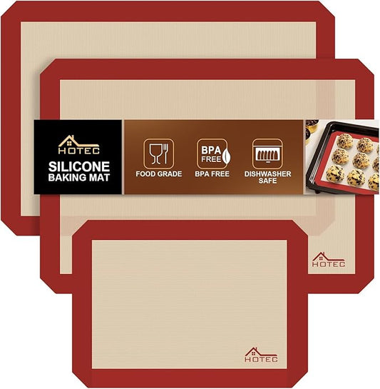 HOTEC Silicone Baking Mats 3 Pack – Non-Stick Reusable Silicone Baking Sheets for Oven – Cookie & Macaron Mats – 2 Half Sheet + 1 Quarter Sheet – BPA-Free, Dishwasher Safe by Hotec