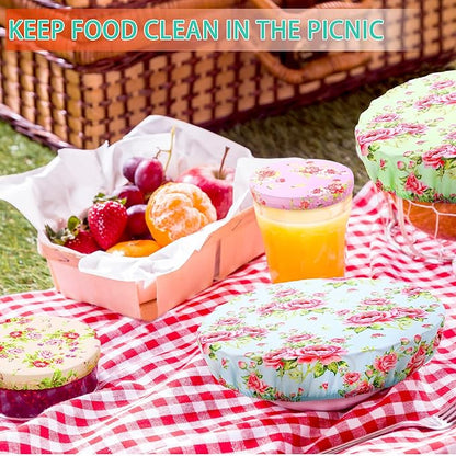 Patelai 10 Pcs Bowl Covers Reusable in 5 Size Stretch Cloth Fabric Elastic Food Storage Bowl Covers Bread Sourdough Lids for Proofing Food Fruits Leftover(Red, Pink, Green,Floral Style) - Image 6