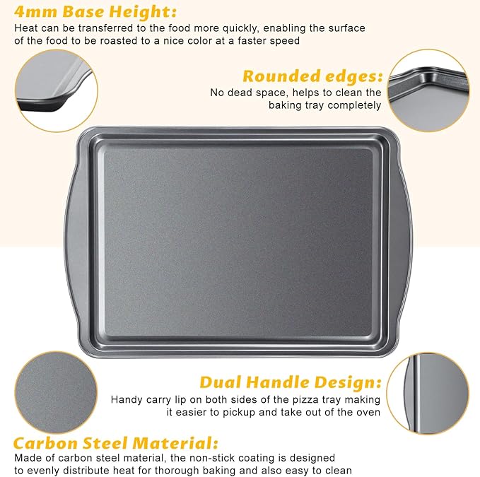 Baking Sheet Set of 2-17" x 11" x 0.5" Carbon Steel Cookie Sheet for Baking, Nonstick Baking Pan with Dual Handles, Rust & Warp Resistant, Perfect for Baking, Roasting, and More - Image 3