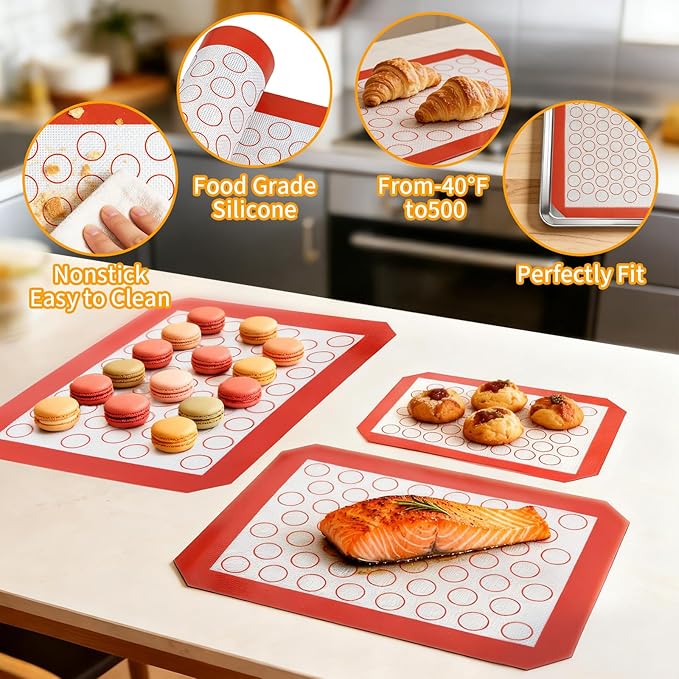 Baking Sheet Pan Set of 12, CEKEE Stainless Steel Cookie Sheets for Baking with Cooling Rack Silicone Baking Mat, Small/Quarter/Jelly Roll Pan, 9/10/12/16 Inch, Heavy Duty & Non Toxic & Easy Clean - Image 5