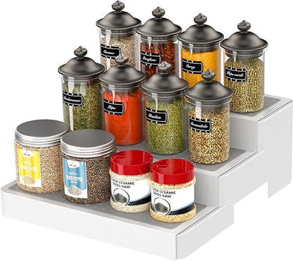 YAN & HIN Expandable Spice Rack Organizer for Cabinet (2 Pack), 3-Tier Tiered Spice Shelf Organizer with Non-Skid Surface, Spice Riser, Adjustable Pantry Organizer for Spices, Cans & Medicine Cabinet - Image 7