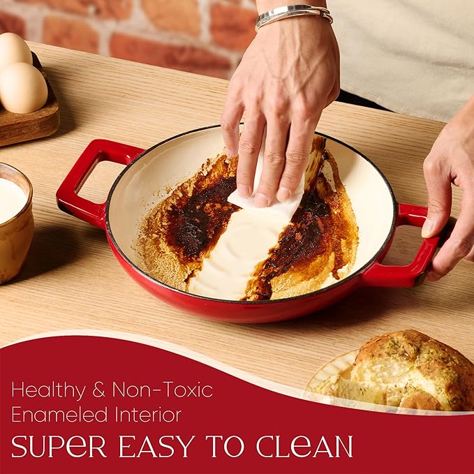 CAROTE Enameled Cast Iron Bread Dutch Oven, Round Bread Oven Pot with Dome Lid for Homemade Sourdough Bread Baking, Healthy & Non-Toxic, Dual Handles, All Stovetop Compatible, Oven Safe up to 500° F, 1.5 Quarts, 9 Inches, Red