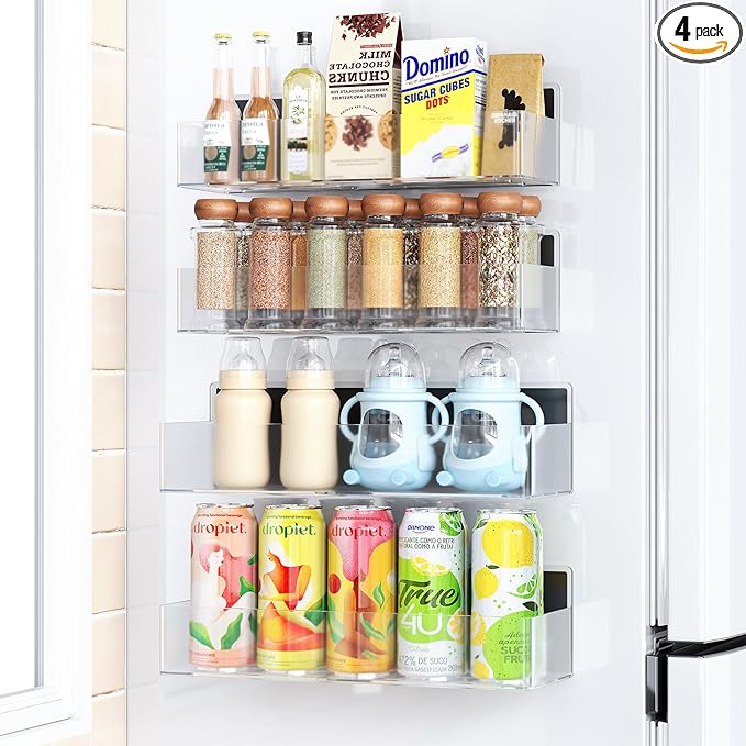 Mystozer Magnetic Spice Rack for Refrigerator, Kitchen Organizer and Storage Shelf, Clear(4 Pack) by Mystozer