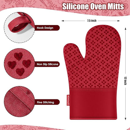 Dish Towels and Dishcloths with Oven Mitts Sets- 100% Cotton Tea Towels for Kitchen- 500 F Heat Resistant Oven Mittens 7.5"x12", Durable Dish Cloths 11.8"x11.8", Absorbent Dish Towels 13.5"x24"