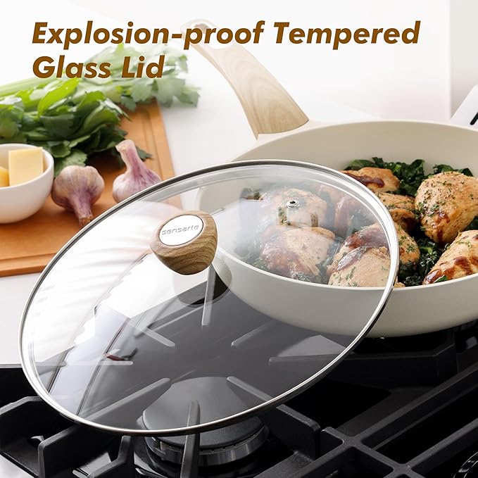 SENSARTE Ceramic Nonstick Frying Pan Skillet with Lid 11inch Non Stick Omelet Pan, Non-toxic Healthy Kitchen Cooking Chef's Pan, Free of Intentionally Added PFOA/PFAS/PTFE, Induction Compatible, White - Image 5