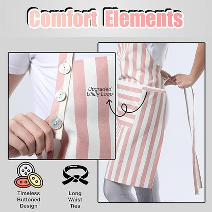 TOSHEX Kitchen Apron Waterdrop Resistant Cotton Apron with adjustable Aprons for Women with Pockets Cooking Apron Chef Apron for Men (1, Powder Pink)
