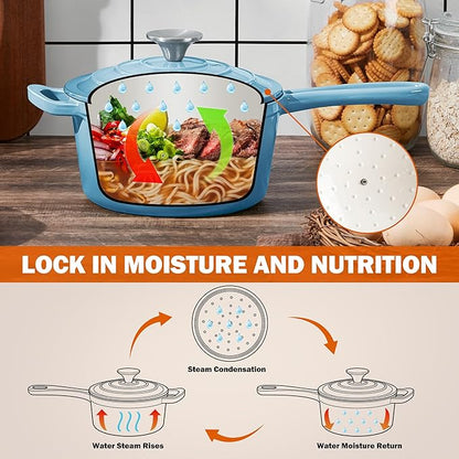 Homikit Small Cast Iron Pot, 2 QT Enameled Cast Iron Sauce Pan with Lid, Heavy Duty Enamel Dutch Oven Kitchen Cookware for Making Pasta, Boiling Soup, Warming Milk, Nonstick & Oven Safe, Sky Blue