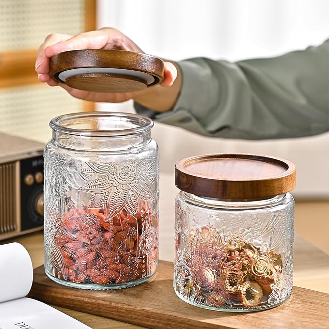 Adodeen 24oz Vintage Glass Canister With Lid Small Glass Jars Wide Mouth Mason Jars Airtight Coffee Canisters Kitchen Storage Containers For Sugar Tea Spice Flour Candy Cookie Cereal Cute Decorative - Image 6