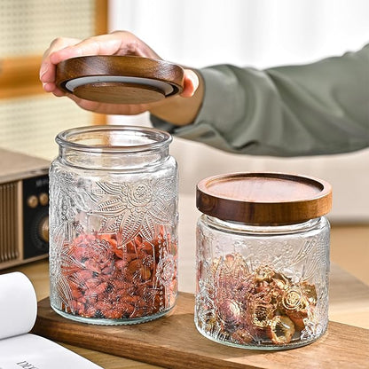Adodeen 24oz Vintage Glass Canister With Lid Small Glass Jars Wide Mouth Mason Jars Airtight Coffee Canisters Kitchen Storage Containers For Sugar Tea Spice Flour Candy Cookie Cereal Cute Decorative - Image 6
