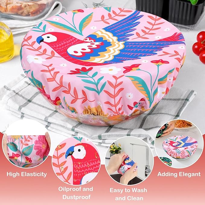 5 Pieces Bowl Covers Reusable, 5 Size Elastic Cloth Bowl Covers for Bread Proofing, Food Covers Washable for Food Fruits Leftover (Floral Bird) - Image 4