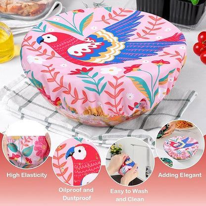 5 Pieces Bowl Covers Reusable, 5 Size Elastic Cloth Bowl Covers for Bread Proofing, Food Covers Washable for Food Fruits Leftover (Floral Bird) - Image 4
