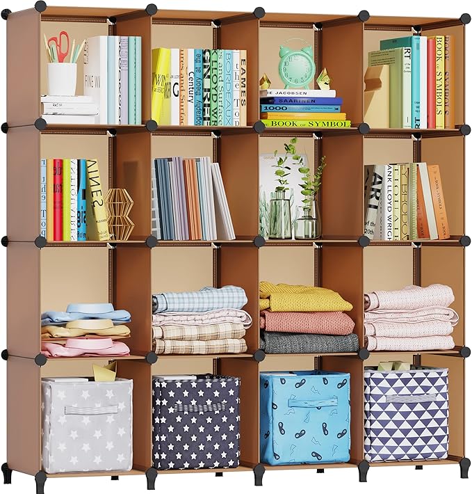 HOMIDEC Cube Storage Organizer 16-Cube Storage Shelf, Closet Organizer for Garment Racks, Closet Organizers and Storage with Metal Hammer, Bookshelf for Kids, (48.4 L x 12.2 W x 48.4 H Inches) by DecorateYourHome