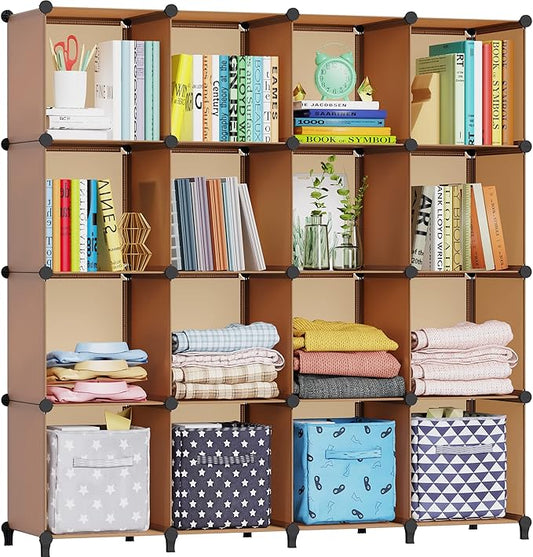 HOMIDEC Cube Storage Organizer 16-Cube Storage Shelf, Closet Organizer for Garment Racks, Closet Organizers and Storage with Metal Hammer, Bookshelf for Kids, (48.4 L x 12.2 W x 48.4 H Inches) by DecorateYourHome