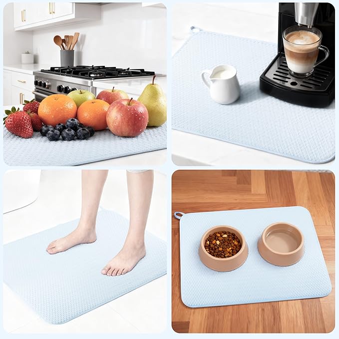 2-pack 24"x17" XL size microfiber dish drying mats for kitchen counter, kitchen sink. Super water-absorbing for multi-use house essentials bath mats, bath rugs, coffe mat, coffe station mat. (Blue) - Image 6
