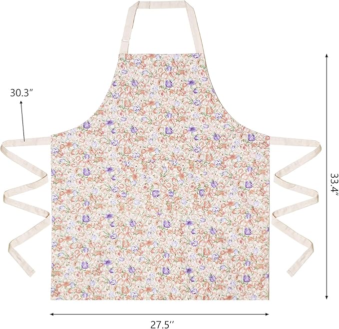 Aoomzoon Kitchen Aprons for Women with 2 Pockets,Double Sided Vintage Adjustable Apron for Gardening Cooking Arting Painting - Image 6