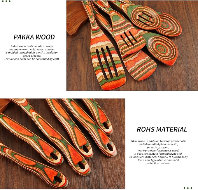 Wooden Spoons for Cooking, WOSPONFAN Kitchen Utensils Set, Pakkawood Kitchen Cooking Utensils Set, Apartment Essentials Wood Serving Spatula spoon, Salad Tongs, Home & kitchen Gift for Women