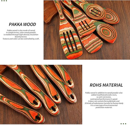Wooden Spoons for Cooking, WOSPONFAN Kitchen Utensils Set, Pakkawood Kitchen Cooking Utensils Set, Apartment Essentials Wood Serving Spatula spoon, Salad Tongs, Home & kitchen Gift for Women