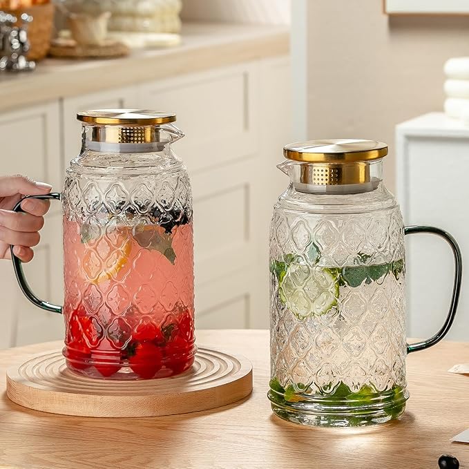 Buaic Glass Pitcher with Lid,84 oz/2.5 Liter Vintage Water Pitcher, Clear Borosilicate Glass Water Carafe for Cold Brew, Coffee, Lemonade, Iced Tea, Juice, Beverage, Heat Resistant Water Glass Jug - Image 6