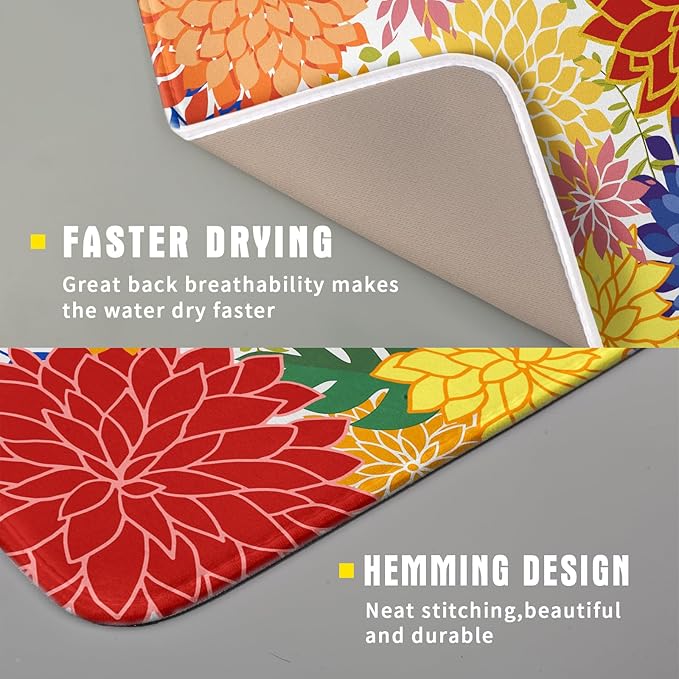 Modern Floral Dish Drying Mat 16x18 in Multicolored Tropical Drying Pad for Kitchen Counter - Image 3