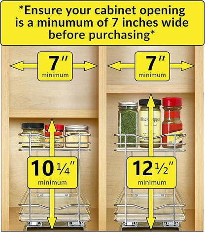 LYNK PROFESSIONAL® Élite™ Pull Out Spice Organization for Cabinets - 6-3/8 inch Wide – Spice Rack for Inside Cabinets – Wood/Chrome - Sliding Spice Rack Organizer for cabinet – Spice Rack - 2 Tier - Image 4
