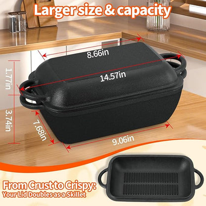 Oval Cast Iron Dutch Oven for Bread Baking, 6.35Qt Bread Baking Pan with Lid, Multi-Functional Dutch Oven Pot with Bread Baking Supplies for Bread Baking, Frying and Braising