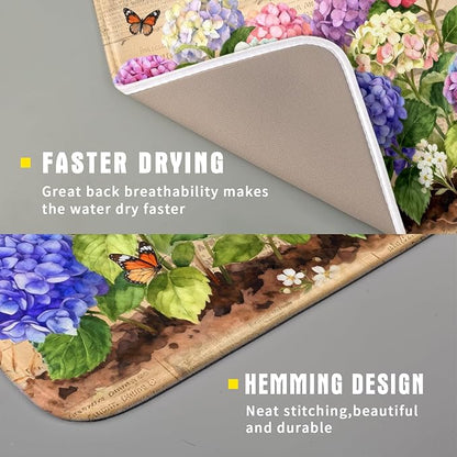 Vintage Hydrangea Dish Drying Mat Watercolor Floral Microfiber Absorbent Dish Drying Pad for Kitchen Counter Small - Image 3