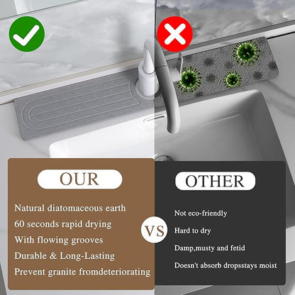 Faucet Mat for Kitchen Sink -Diatomite Stone Drying Mat for Kitchen Counter & Bathroom Sink,Quick-Dry Kitchen Sink Mat-Sink Protector & Splash Guard,Super Absorbent (Gray, 15.8"x4") - Image 6
