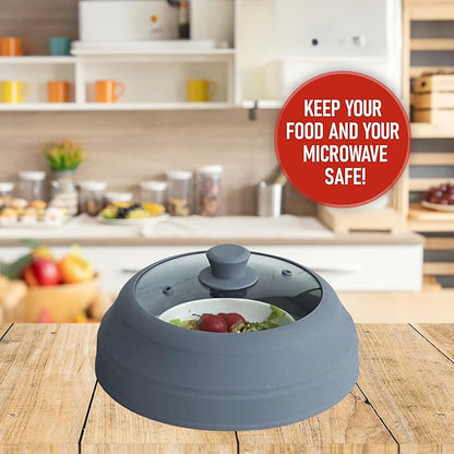 Javson Microwave Splatter Cover Glass for Food - Large 10.8" Tempered Glass & Silicone Lid, Heat Resistant, Splatter Guard with Easy-Grip Handle
