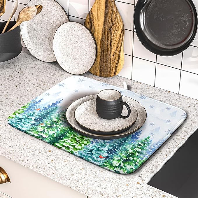 Winter Dish Drying Mat Forest Kitchen Mat for Counter for Home Season Decor 18 X 16 In - Image 5
