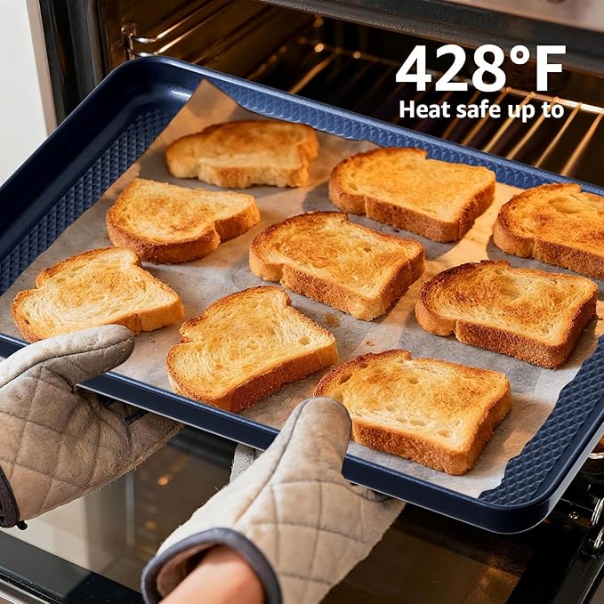 3Pcs Nonstick Baking Sheet, Baking Sheet Pan Set, Jelly Roll Pans, Cookies Sheet for Baking, Cookie Sheet Pan with Diamond Texture, Blue - Image 5