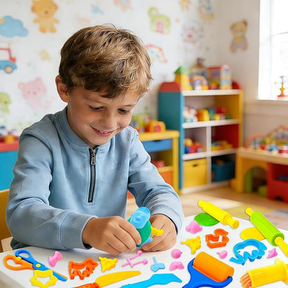 Dough Tools for Kids,47-Piece Kids Clay and Dough Tool Kit– Includes Roller, Rolling Pins, Cutting Tools, Safe Scissors, Plastic Knife & Dough Character Accessories