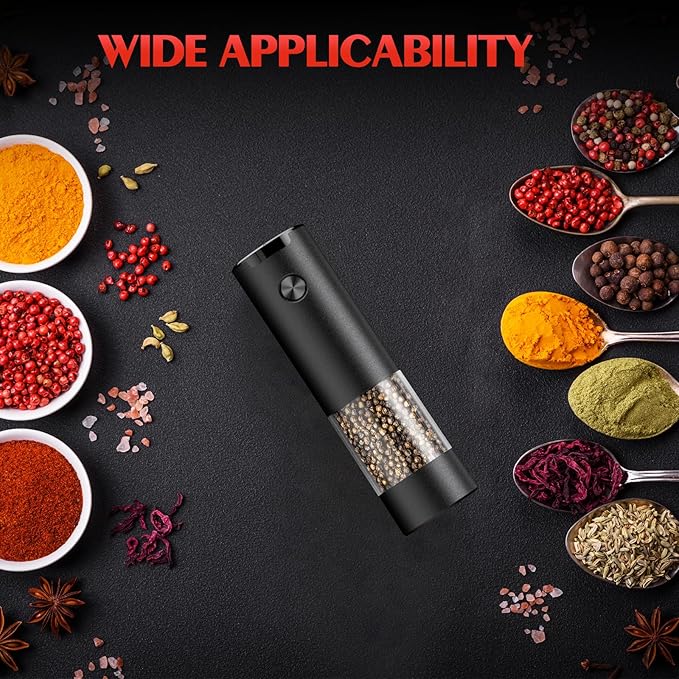 Electric Salt and Pepper Grinder Set Automatic Battery Pepper Mill Shakers Adjustable Coarseness Easy Filling Upgraded Larger Capacity with Led (1 Pack Black） - Image 5