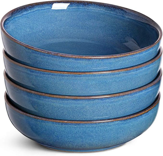 LE TAUCI Pasta Bowls 45 Ounce, Ceramic Salad Bowl, Large Serving Bowl Set - Set of 4, Ceylon Blue by LETAUCI