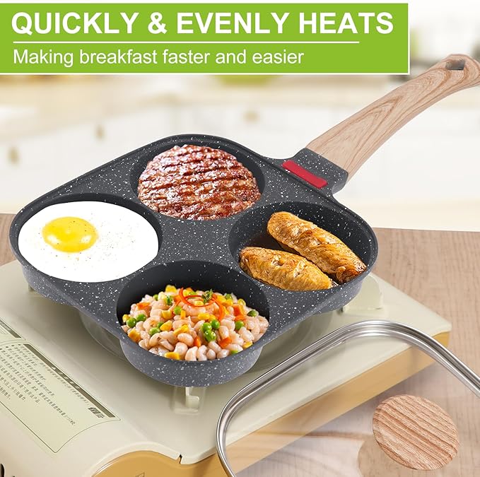 4-Cup Egg Pan, Premium Egg Pans Nonstick, Omelette Pan with Lid , Healthy Egg Frying Pan for Breakfast, Egg Sandwich, Hamburger, Pancake, Egg Skillet Suitable for Gas Stove & Induction Cookware - Image 7