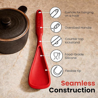 Silicone Spoon Spatula for Cooking - Multifunction Scoop Spatula Spoonula - Heat Resistant Cooking Spoon for Nonstick Cookware - Large Silicone Kitchen Spoon - Seamless Design (Red,2pcs) - Image 6