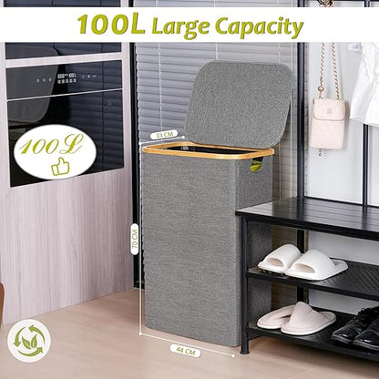 efluky Recycling Bin Holder 100L, 26 Gallon Trash Can with Lid, Garbage Bag Holder for Yellow Bags, Easy Removal, (Inner Bag Not Included) -Grey - Image 2