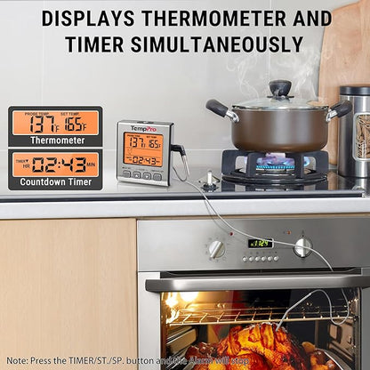 TempPro Digital Meat Thermometer for Cooking and Grilling, BBQ Food Thermometer with Backlight and Kitchen Timer, Grill Temperature Probe Thermometer for Smoker, Oven, Baking,Oil(Previously ThermoPro) - Image 3