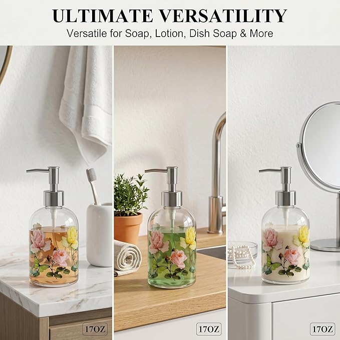 Glass Soap Dispenser Bottle with Pump,Refillable Liquid Hand Dispenser for Bathroom, Kitchen Soap Dispenser 17 oz